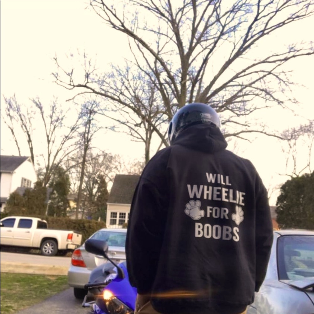 Will Wheelie for BOOBS motorcycle hoodie